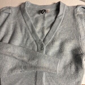 H&M Divided Cardigan Sweater Womens XS Blue Puff Sleeve Button Front ‎ Top crop